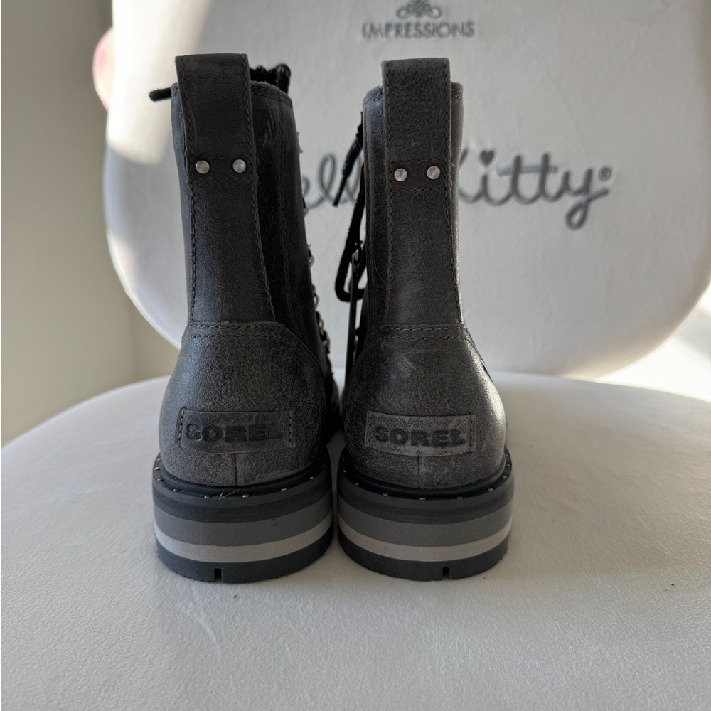 Sorel Lenox Lace Women's Grey Leather Ankle Boots Sz 7.5 - Picture 3 of 7